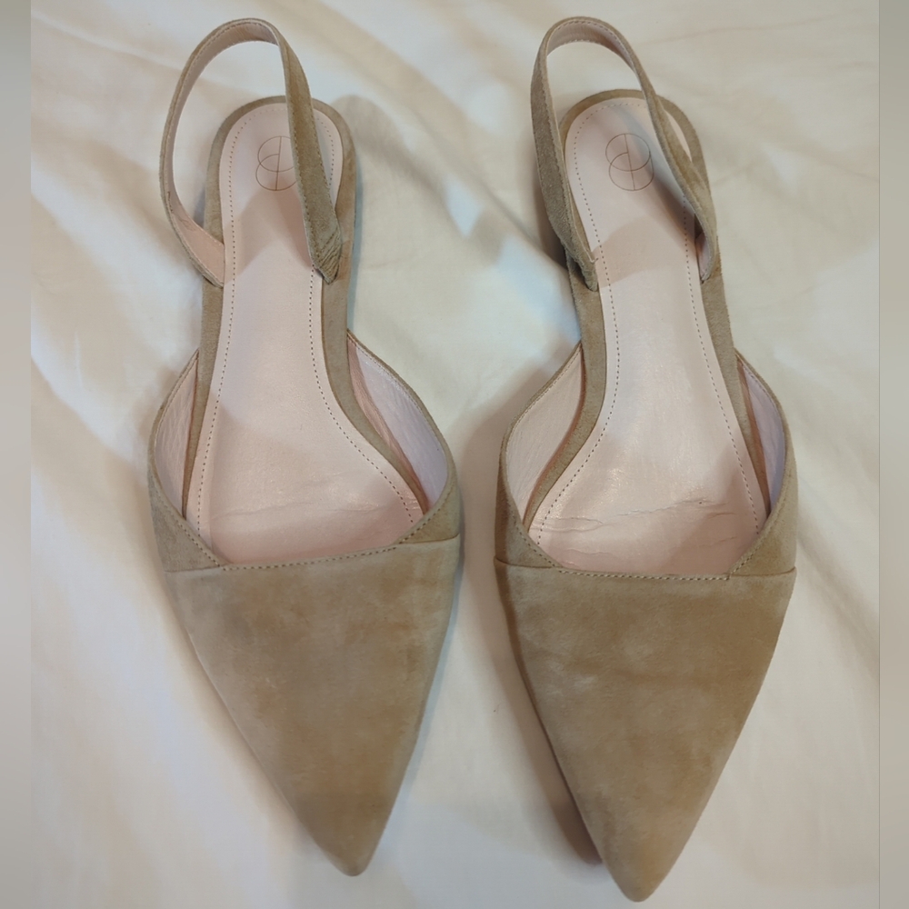 Porte & Paire Suede slingback point-toe flats Tan 10.5
